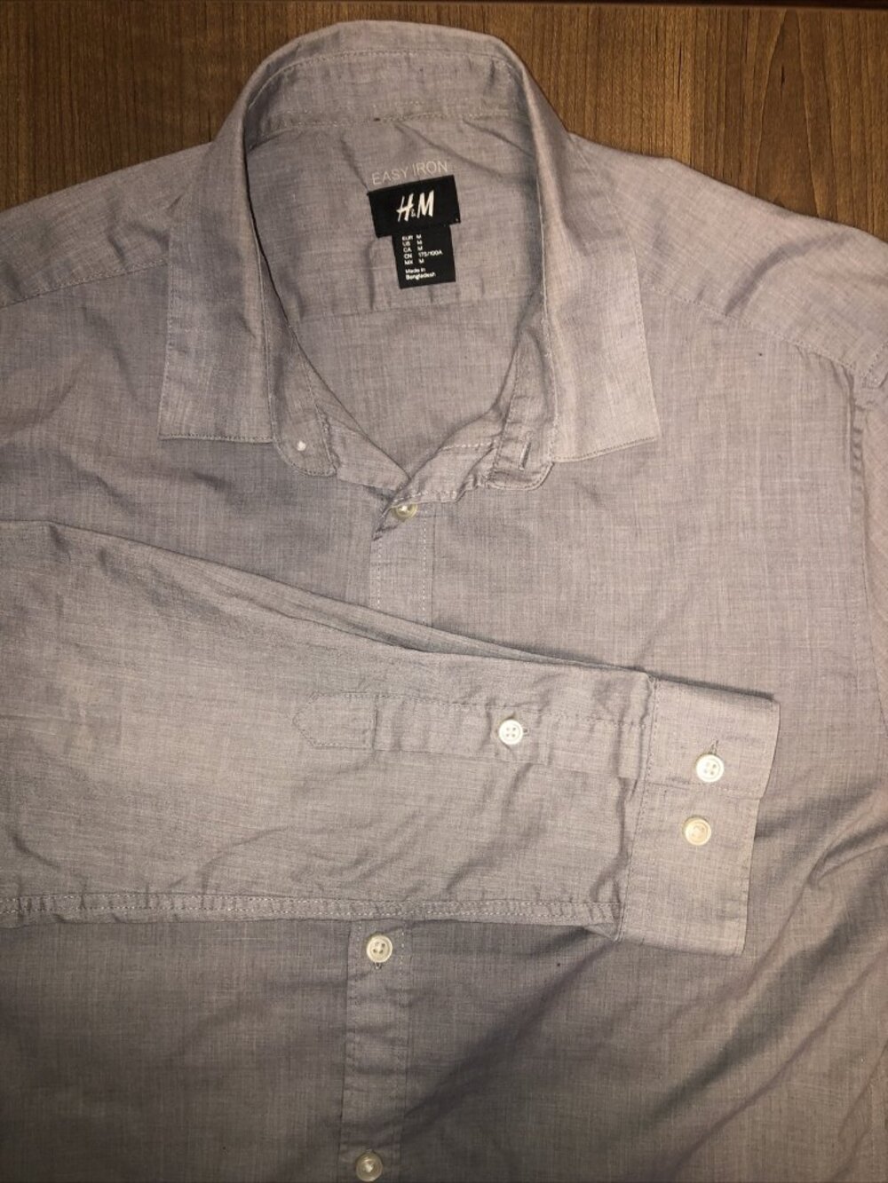 HM Mens M Casual Slim Easy Iron Gray Button Up Cotton Long Sleeve Dress T Shirt